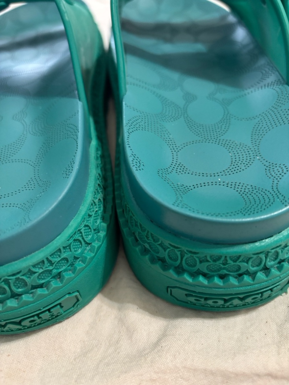 Coach Teal Green Double-Buckle Kids Slide Sandals - Picture 6 of 7